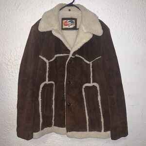 Vintage Trailmaster Genuine Cow Hide Leather Sherpa Button Up Jacket L/XL